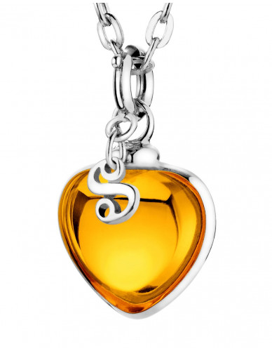 Djai Herzanhänger Amber orange rhodiniert