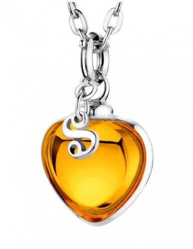 Djai Herzanhänger Amber orange rhodiniert
