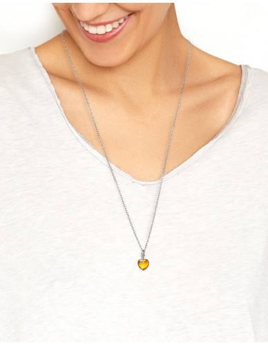 Djai Herzanhänger Amber orange rhodiniert